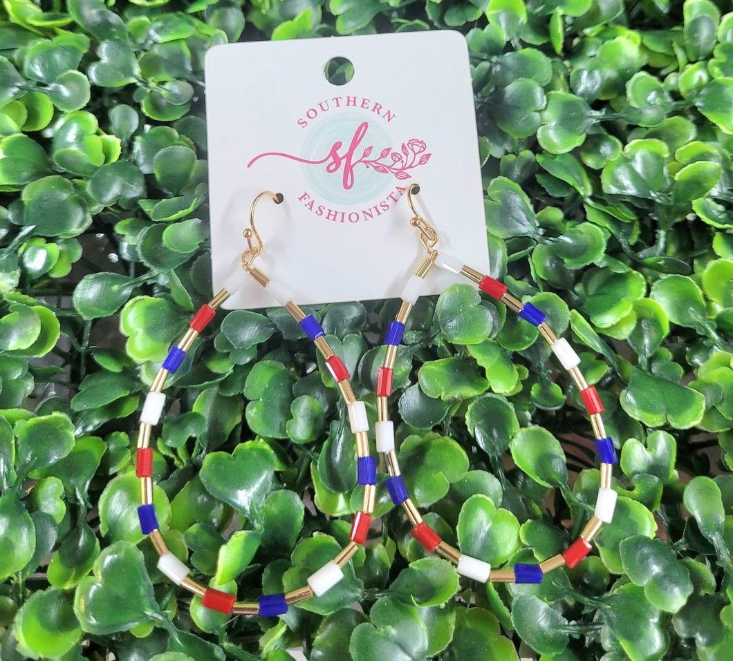 Red white and blue dangle earrings