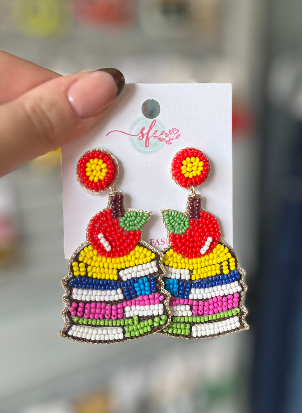 Book Stack Seed Bead Earrings