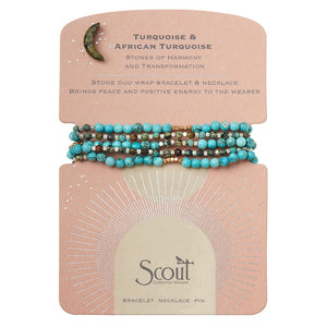 Stones of Harmony and Transformation Stone Duo Wrap Bracelet/Necklace/Pin - Turquoise & African Turquoise/Gold & Silver - Southern Fashionista Boutique 