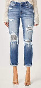 Mid-Rise Sequin Patch Risen jeans